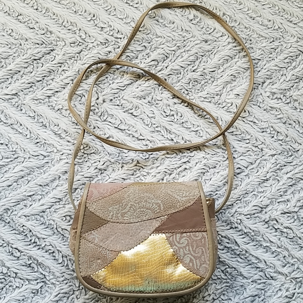 Patchwork leather pocketbook earth tones